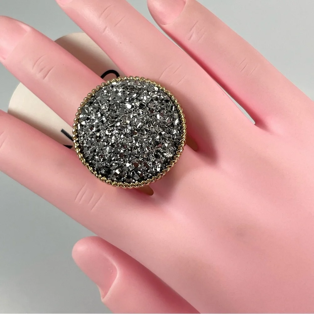 Aldo Gold Tone Faux Silver Druzy Statement Ring